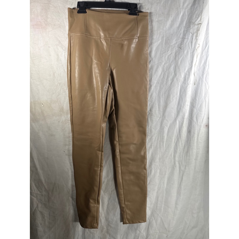 Spanx Faux Leather Leggings Tan Camel High Waisted Compression Pants Women Small